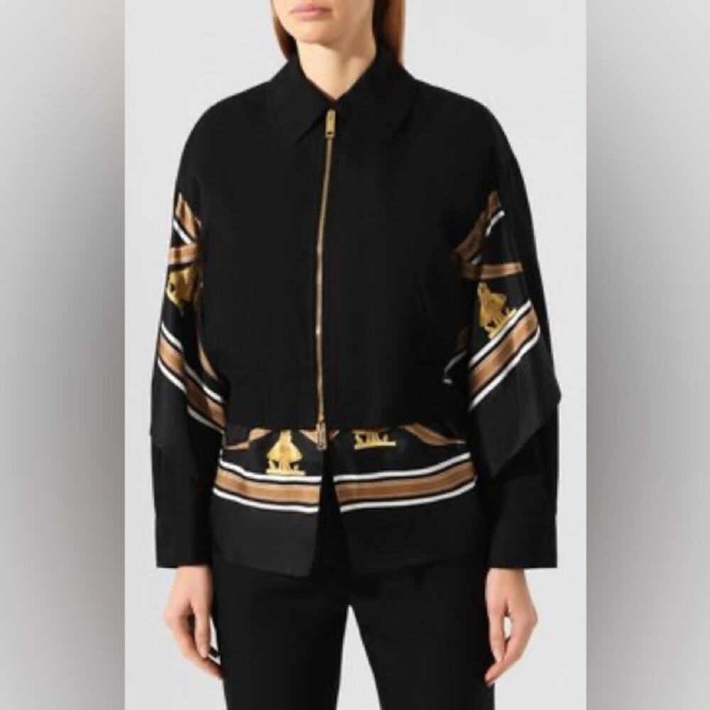 BURBERRY silk twill cotton scarf print bomber jacket - Picture 4 of 11